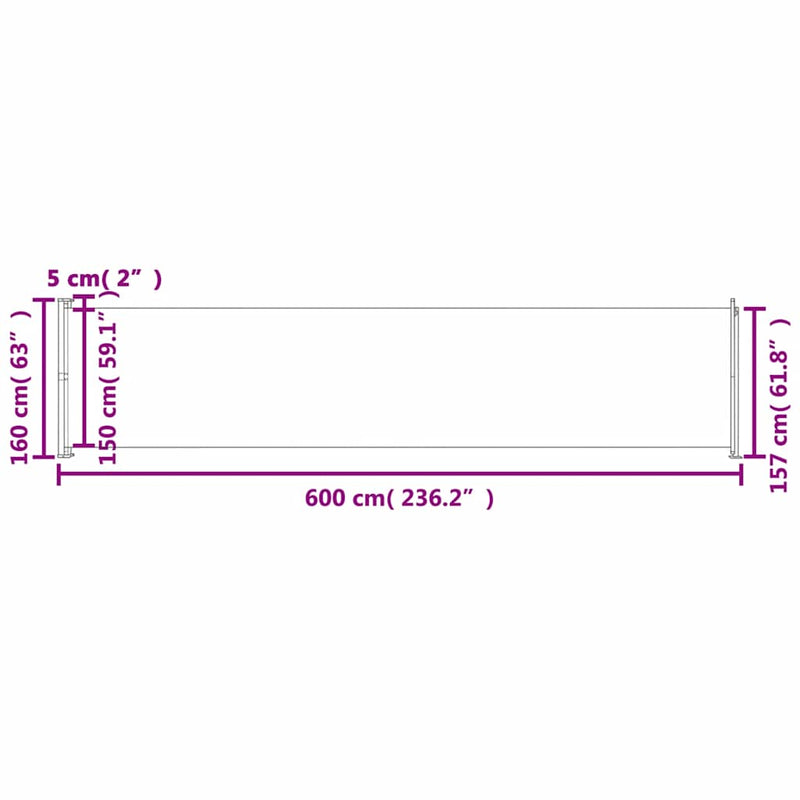 Patio Retractable Side Awning 600x160 cm Grey