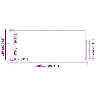 Patio Retractable Side Awning 180x500cm Black