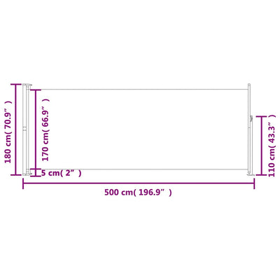 Patio Retractable Side Awning 180x500cm Grey