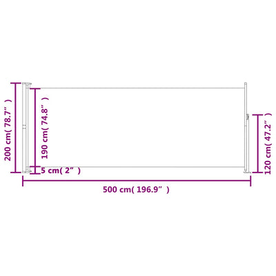 Patio Retractable Side Awning 200x500cm Cream