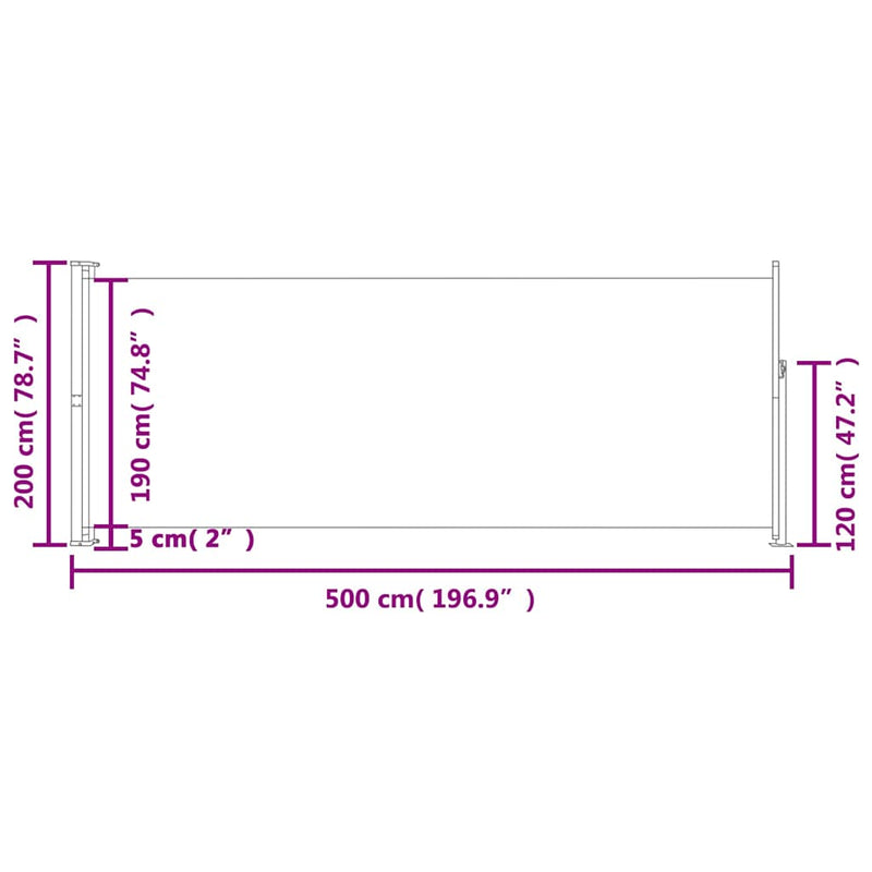 Patio Retractable Side Awning 200x500cm Grey