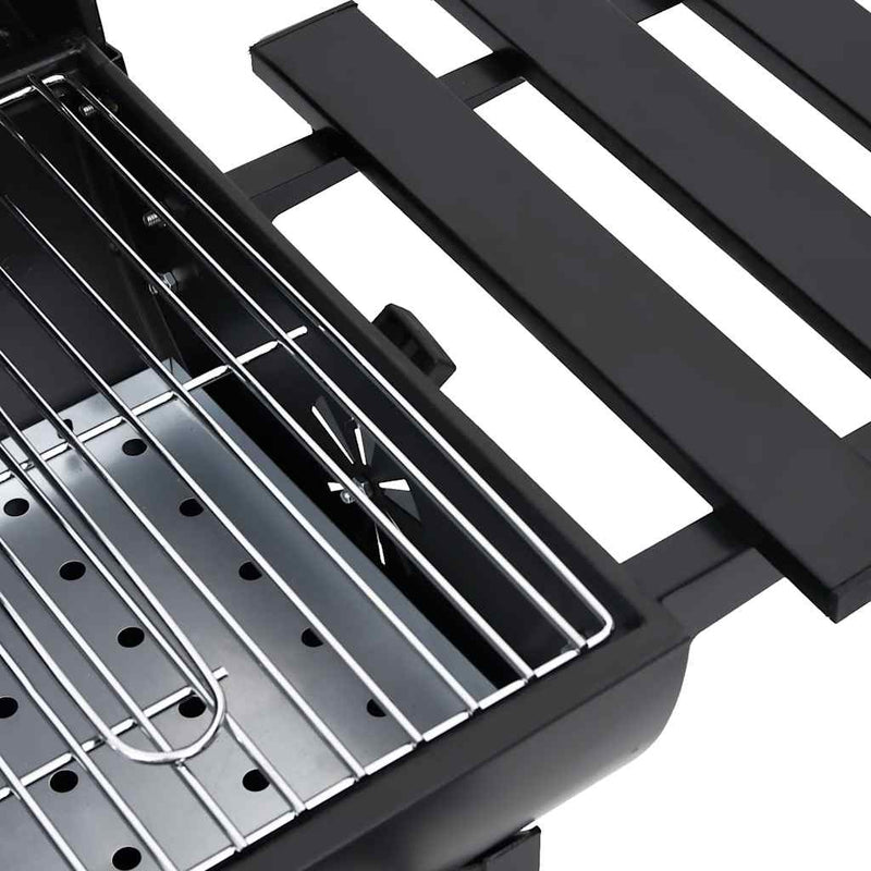 Barrel Grill with Wheels and Shelves Black Steel 115x85x95 cm