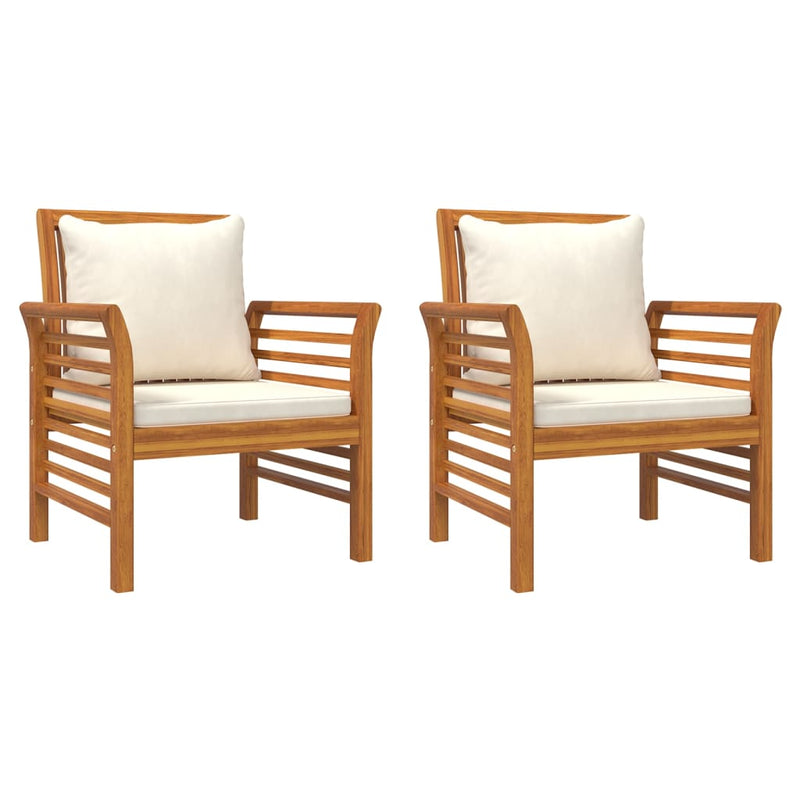 Sofa Chairs with Cream White Cushions 2 pcs Solid Wood Acacia