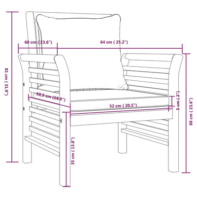 Sofa Chairs with Cream White Cushions 2 pcs Solid Wood Acacia