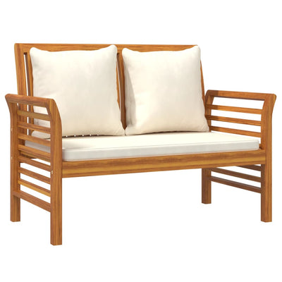 Sofa Bench with Cream White Cushions Solid Wood Acacia