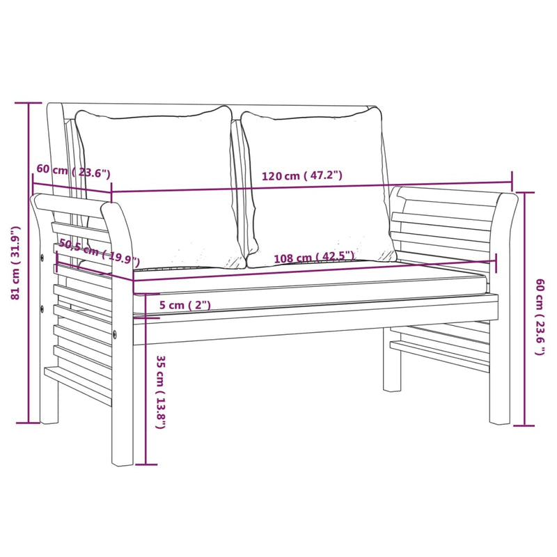 Sofa Bench with Cream White Cushions Solid Wood Acacia