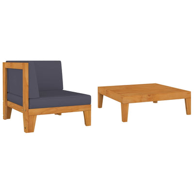 2 Piece Garden Lounge Set with Cushions Solid Acacia Wood