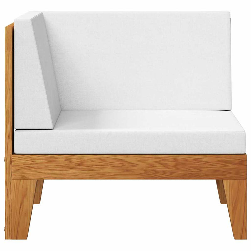 Sectional Corner Sofa & Cream White Cushions Solid Acacia Wood