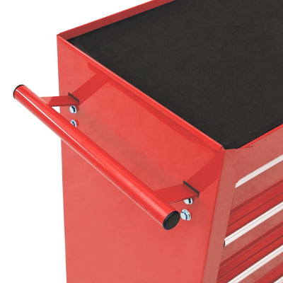 Tool Trolley with 10 Drawers Steel Red