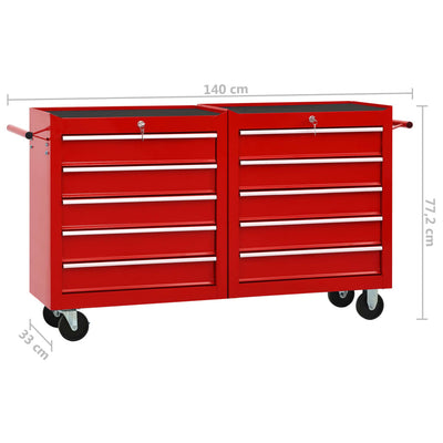 Tool Trolley with 10 Drawers Steel Red