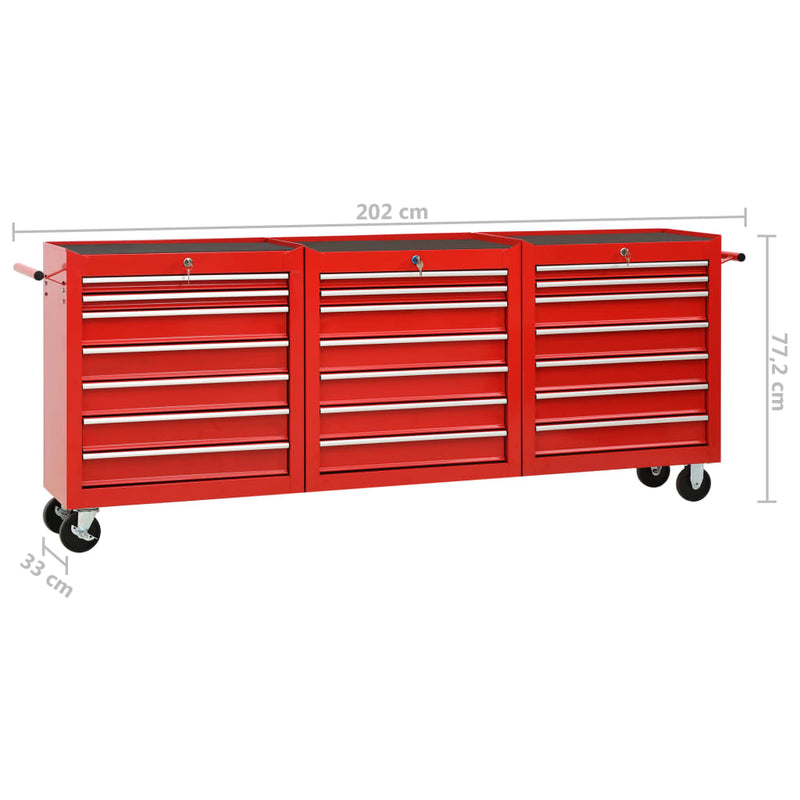 Tool Trolley with 21 Drawers Steel Red