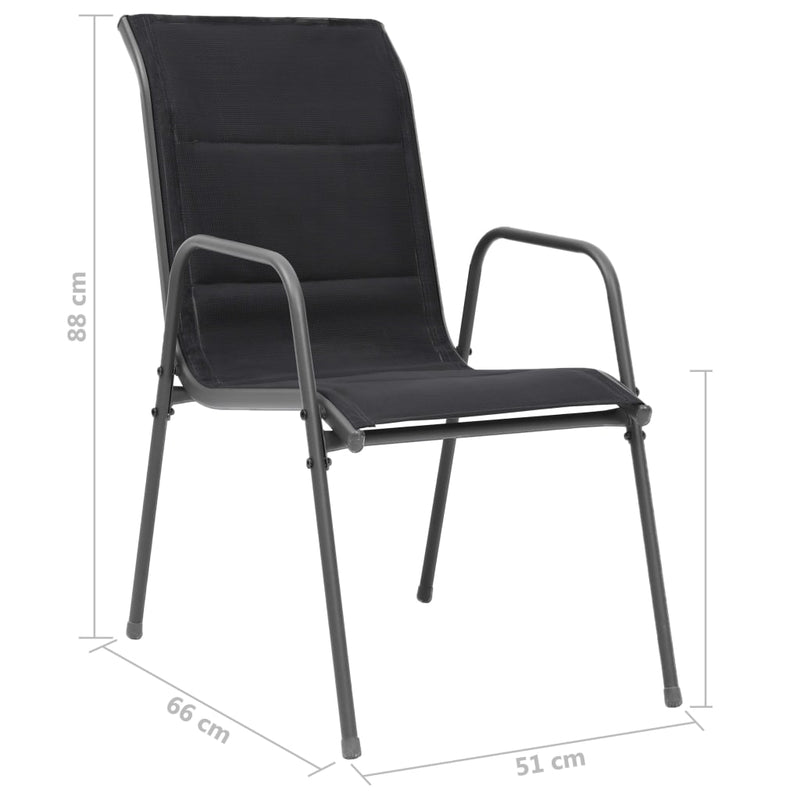 Stackable Garden Chairs 2 pcs Steel and Textilene Black