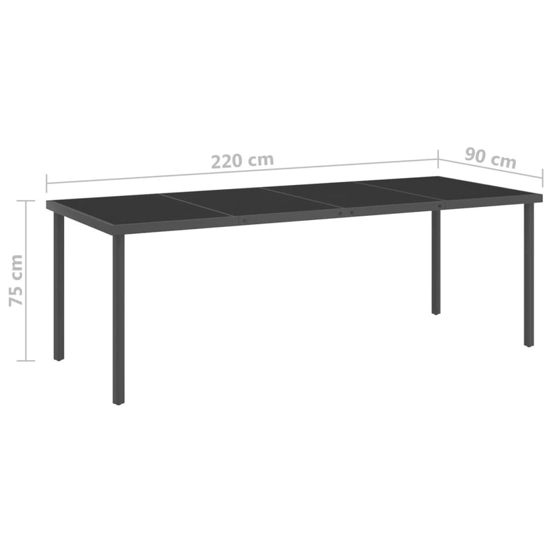 Outdoor Dining Table Anthracite 220x90x75 cm Steel and Glass