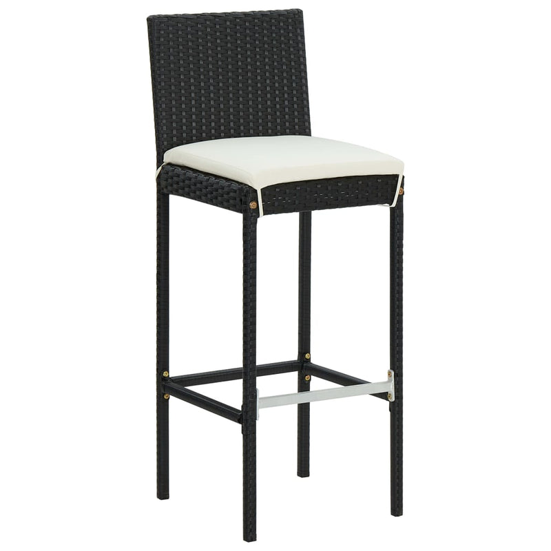 Garden Bar Stools with Cushions 2 pcs Black Poly Rattan