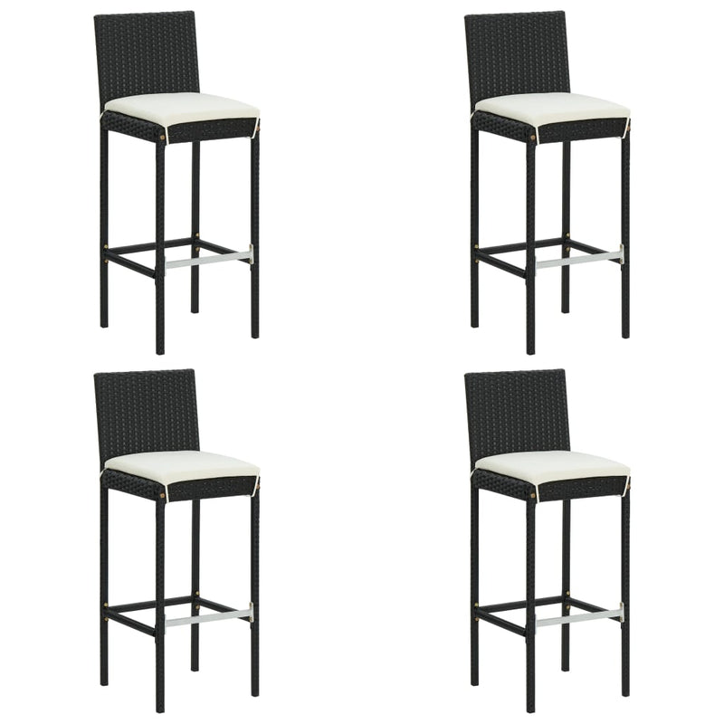 Garden Bar Stools with Cushions 4 pcs Black Poly Rattan