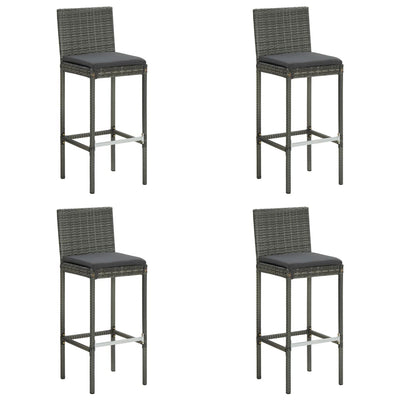 Garden Bar Stools with Cushions 4 pcs Grey Poly Rattan