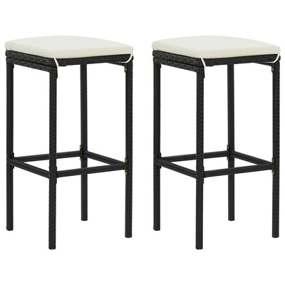 Bar Stools with Cushions 2 pcs Black Poly Rattan