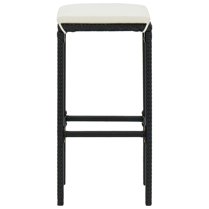 Bar Stools with Cushions 2 pcs Black Poly Rattan