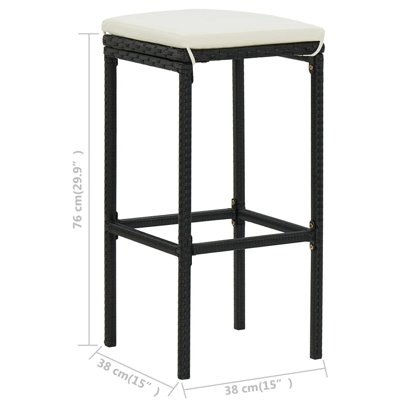 Bar Stools with Cushions 2 pcs Black Poly Rattan