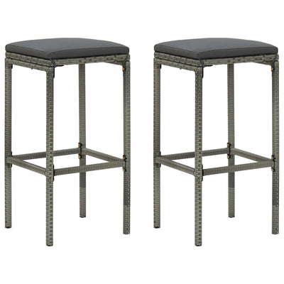 Bar Stools with Cushions 2 pcs Grey Poly Rattan