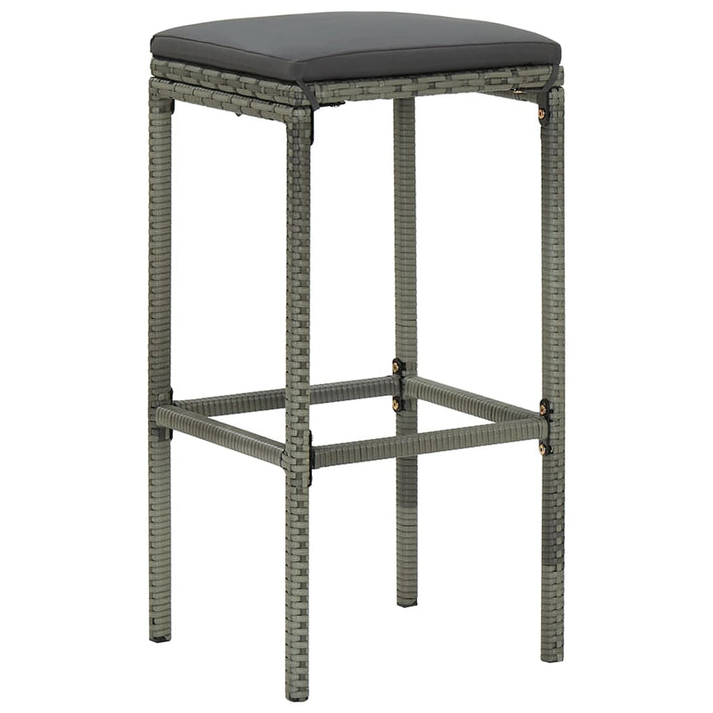 Bar Stools with Cushions 2 pcs Grey Poly Rattan