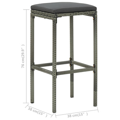 Bar Stools with Cushions 2 pcs Grey Poly Rattan