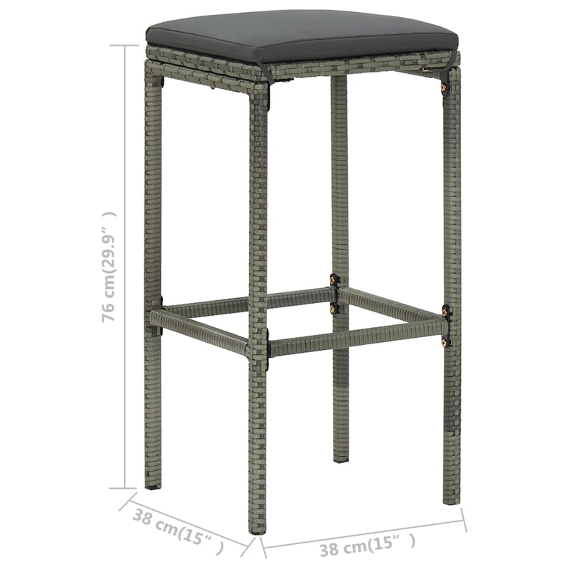 Bar Stools with Cushions 2 pcs Grey Poly Rattan