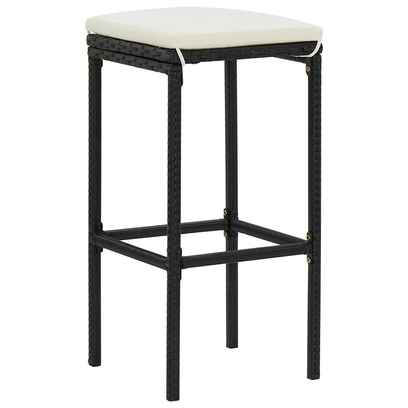 Bar Stools with Cushions 3 pcs Black Poly Rattan