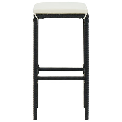 Bar Stools with Cushions 3 pcs Black Poly Rattan