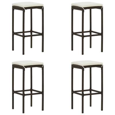 Bar Stools with Cushions 4 pcs Brown Poly Rattan