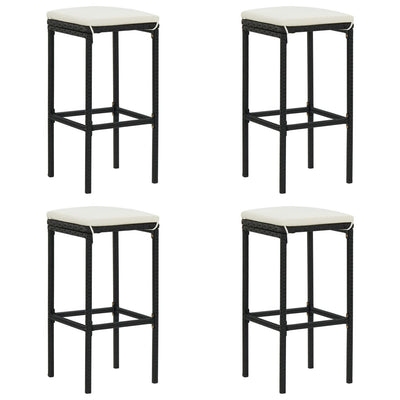 Bar Stools with Cushions 4 pcs Black Poly Rattan