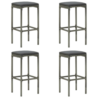 Bar Stools with Cushions 4 pcs Grey Poly Rattan