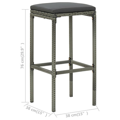 Bar Stools with Cushions 4 pcs Grey Poly Rattan