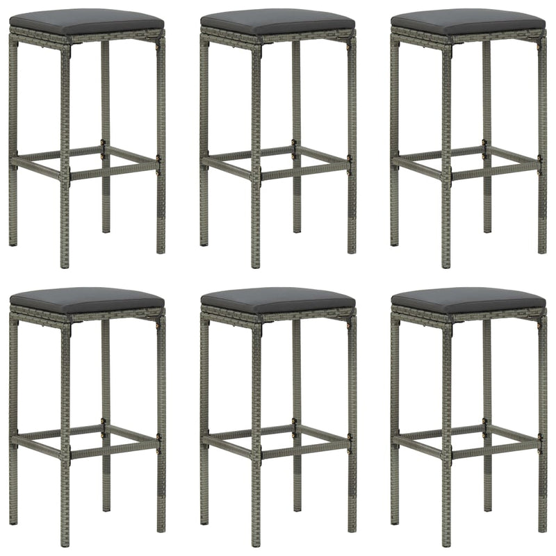 Bar Stools with Cushions 6 pcs Grey Poly Rattan