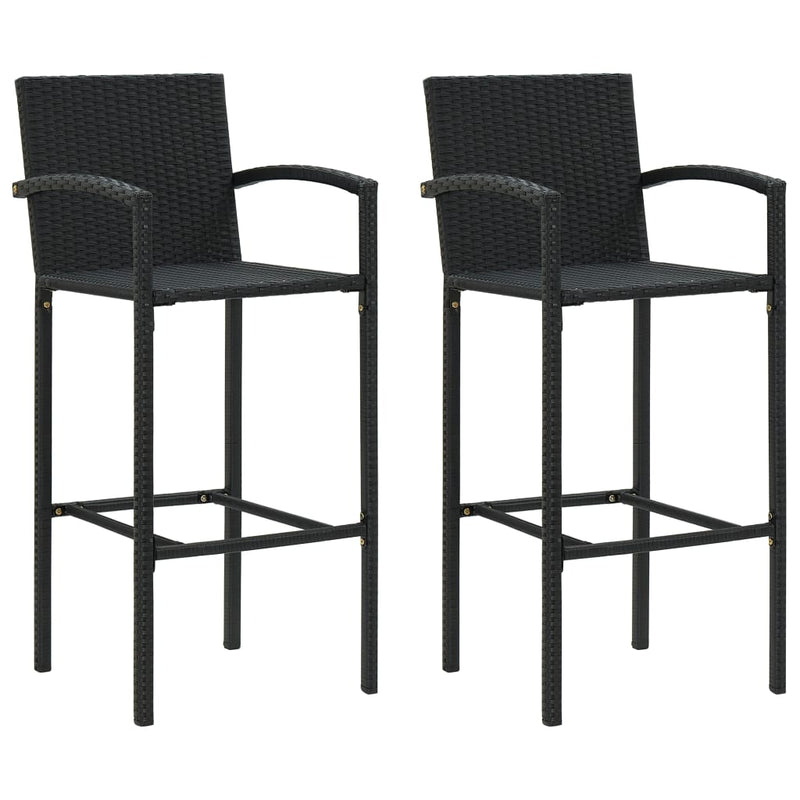 Bar Stools 2 pcs Black Poly Rattan