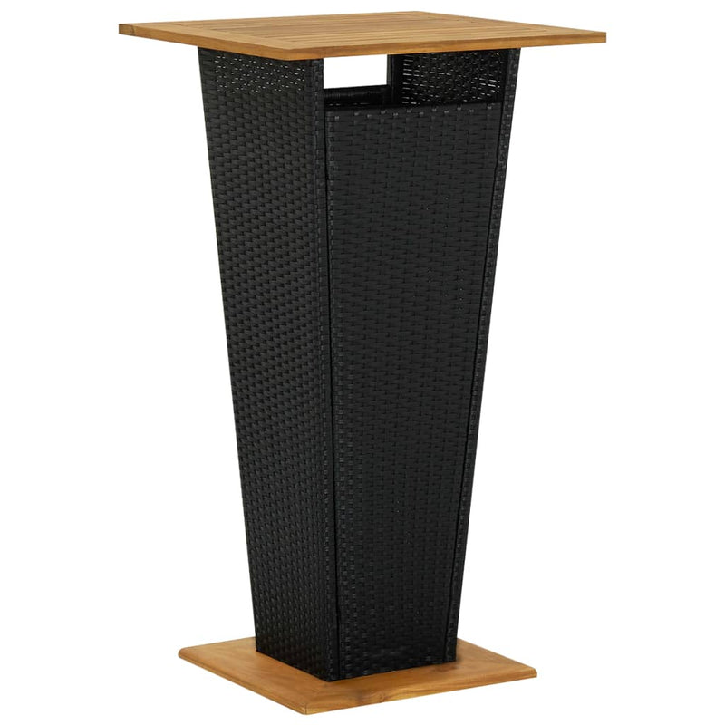 Bar Table Black 60x60x110 cm Poly Rattan and Solid Acacia Wood