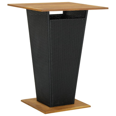 Bar Table Black 80x80x110 cm Poly Rattan and Solid Acacia Wood