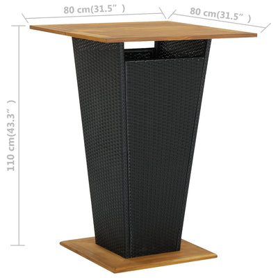 Bar Table Black 80x80x110 cm Poly Rattan and Solid Acacia Wood