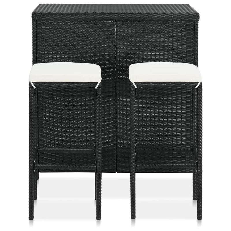 3 Piece Bar Set Poly Rattan Black