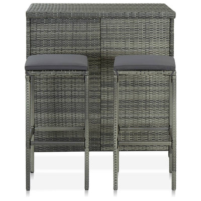 3 Piece Bar Set Poly Rattan Grey