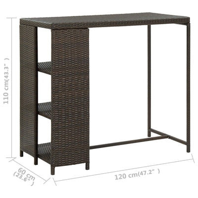 Bar Table with Storage Rack Brown 120x60x110 cm Poly Rattan