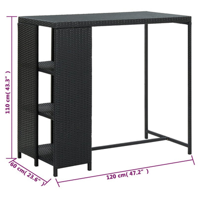 Bar Table with Storage Rack Black 120x60x110 cm Poly Rattan