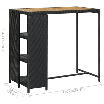 Bar Table with Storage Rack Black 120x60x110 cm Poly Rattan