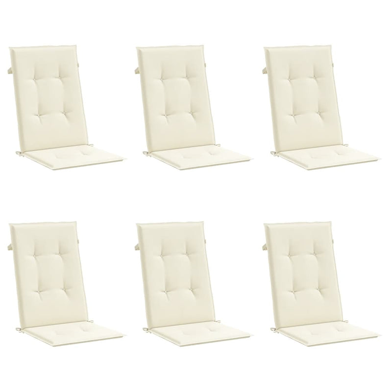 Garden Highback Chair Cushions 6 pcs Cream 120x50x3 cm Fabric