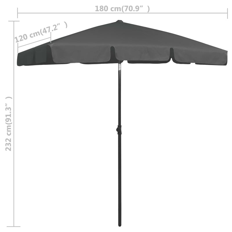 Beach Parasol Anthracite 180x120 cm