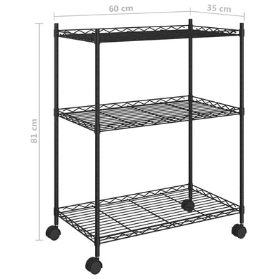 3-Tier Storage Rack with Wheels 60x35x81 cm Black 150 kg