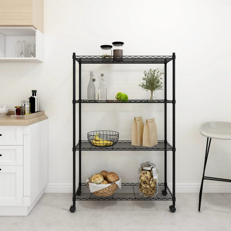 4-Tier Storage Shelf with Wheels 90x35x142 cm Black 200 kg