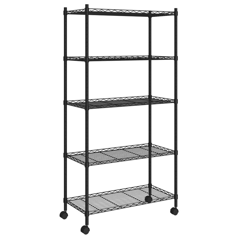 5-Tier Storage Shelf with Wheels 75x35x155 cm Black 250 kg