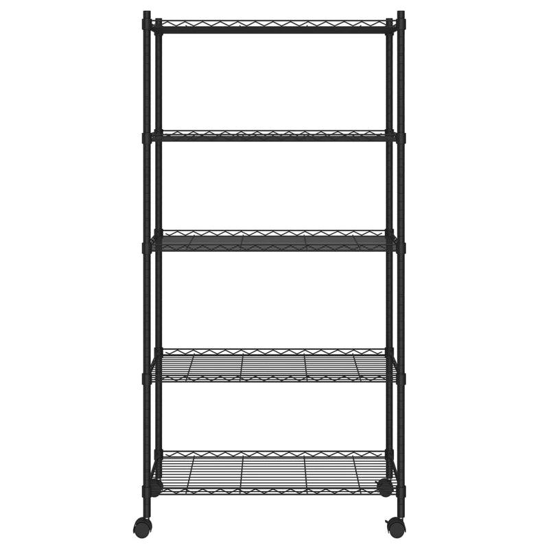 5-Tier Storage Shelf with Wheels 75x35x155 cm Black 250 kg