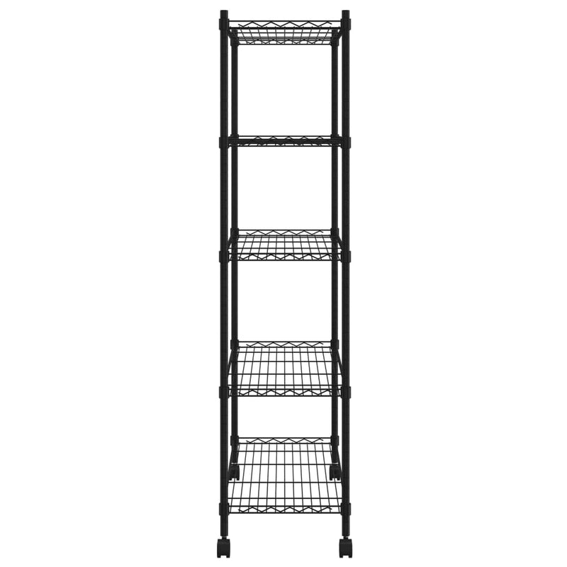 5-Tier Storage Shelf with Wheels 75x35x155 cm Black 250 kg